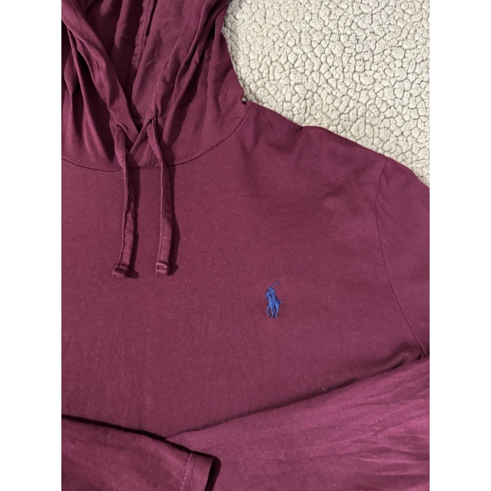 Polo Ralph Lauren Shirt Men Medium Maroon Blue Tee Hoodie Pullover Lightweight - Picture 3 of 11